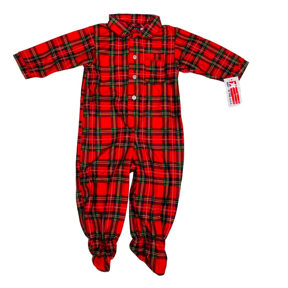 NWT Tom & Jerry 12M Red Plaid Footie PJs